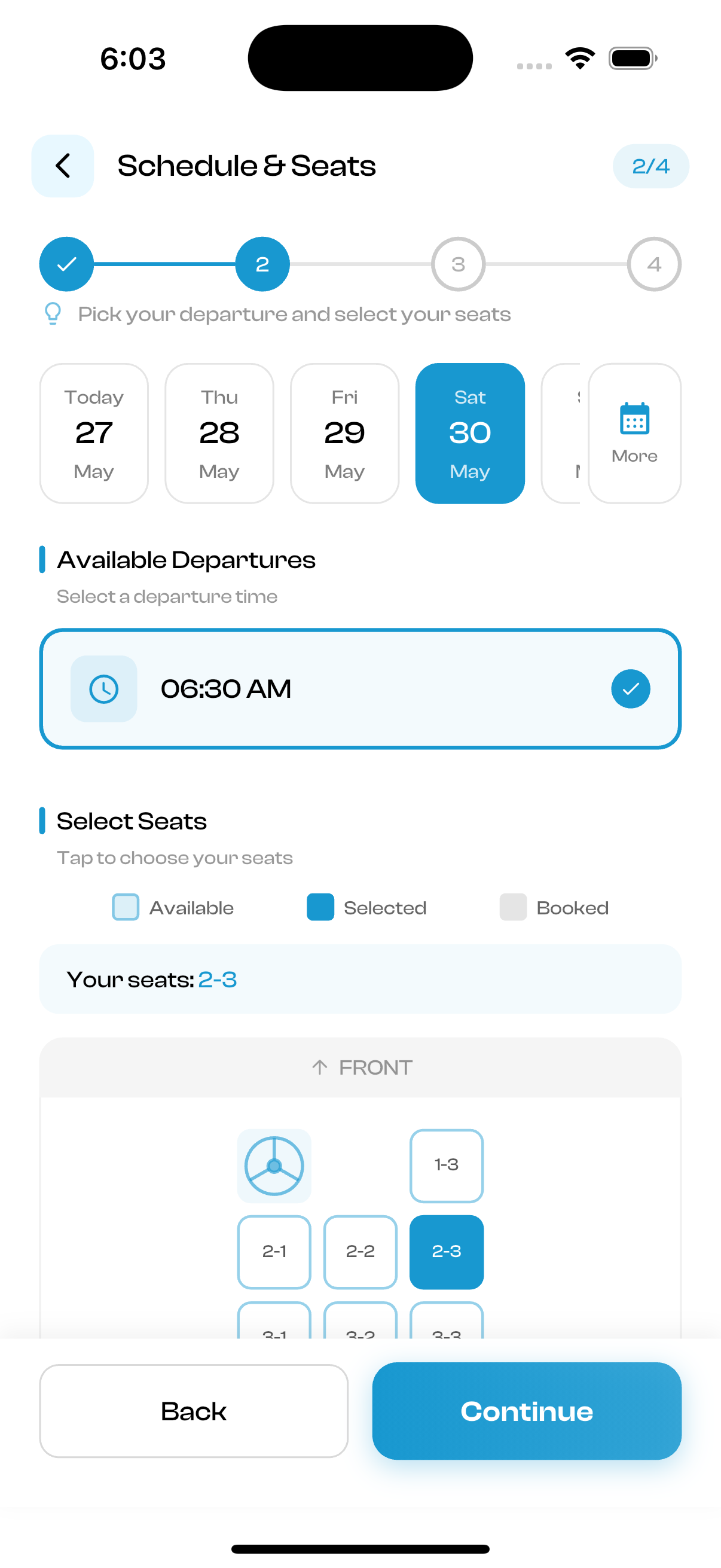Syticks app bus seat selector